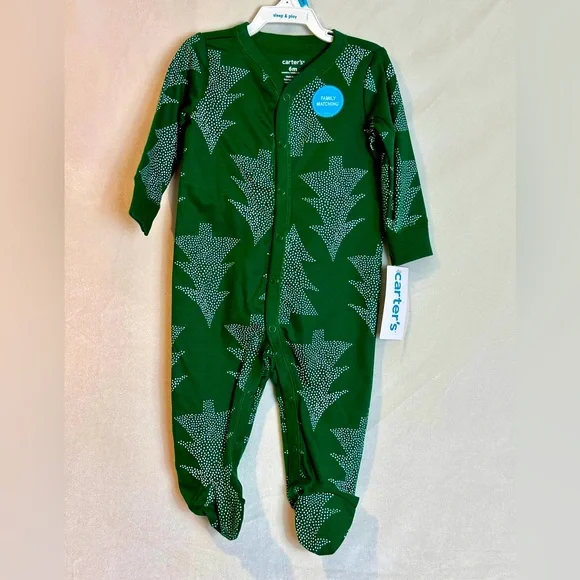 Carter’s green sleeper pajama with Christmas trees - Picture 1 of 4